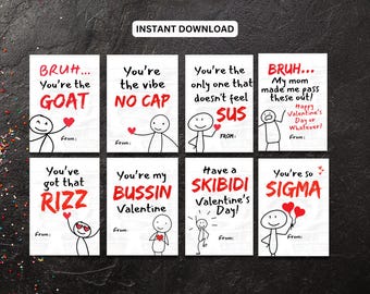 Kids Slang Funny Valentine's Day Cards, Classroom Valentine Cards Kids, Teen Tween School Valentines Cards Gen Z, Gen Alpha Boys Valentines