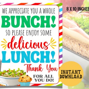 Lunch Appreciation Printable Sign, Teacher Appreciation Week, Staff Appreciation Poster, Lunch sign, School teacher lunch, PTO PTA