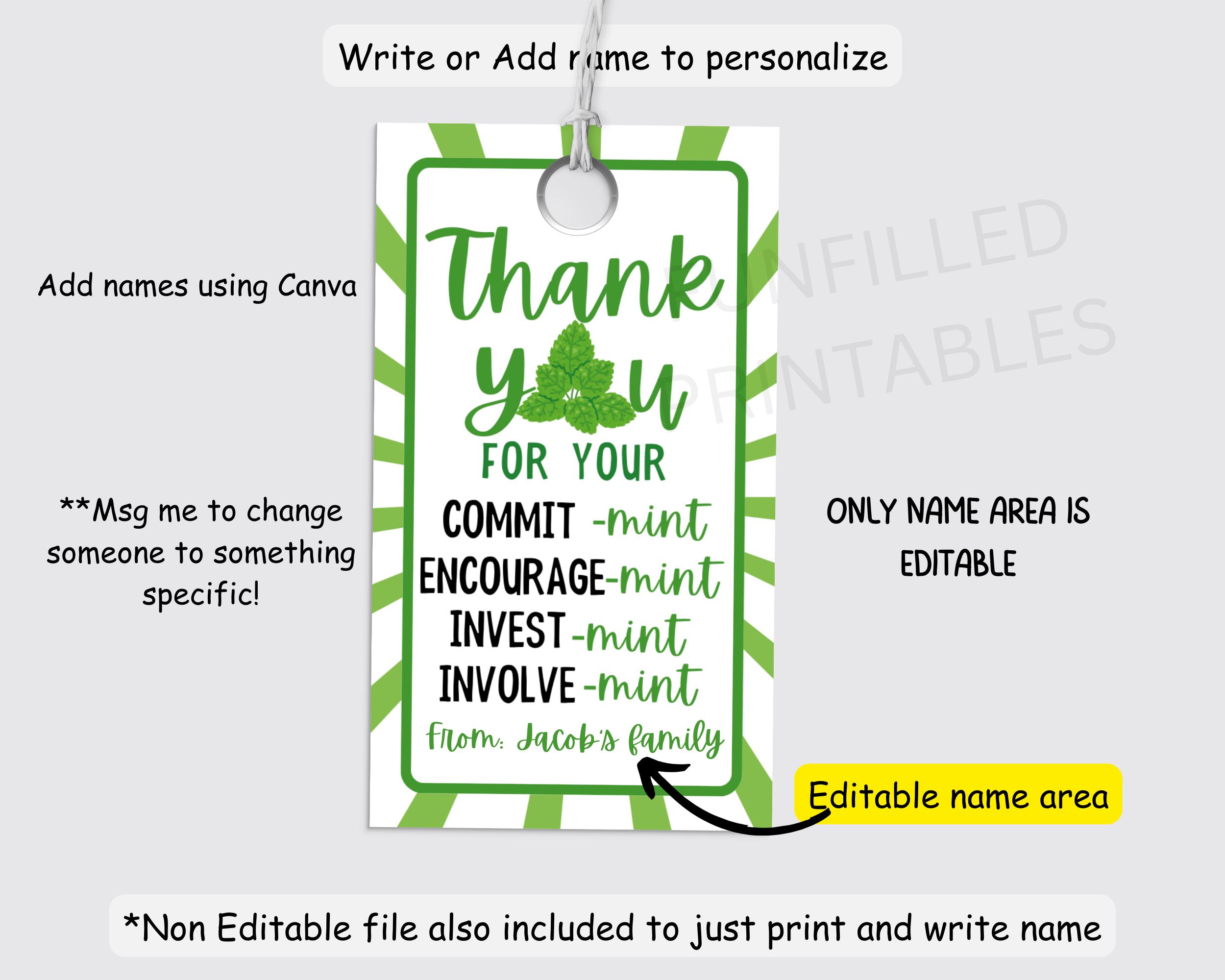 Thank You Mint Gift Tags, Employee Appreciation Tags, Mint Gum Gift ...