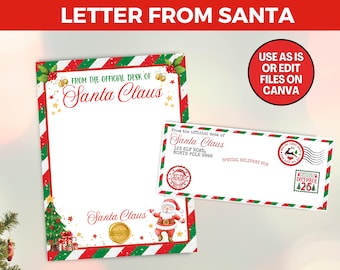Official Santa Letterhead AND Stamped Envelope, Printable Santa Stationery, Nice List Letter From Santa Template, Editable Christmas Letter