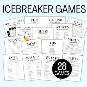 Pacote de jogos para quebrar o gelo, atividade de bingo para quebrar o gelo para adolescentes e adultos, curiosidades, jantar de conversa à mesa, jogos de festa de escritório para happy hour