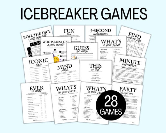 Icebreaker Games Bundle, Ice Breaker Bingo Activity Teens Adults, Trivia, Roll & Tell Dinner Party Table Talk, Happy Hour Office Party Games