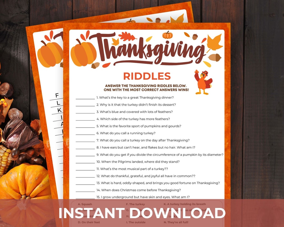 Thanksgiving Riddle Me This Trivia Game Thanksgiving Day - Etsy