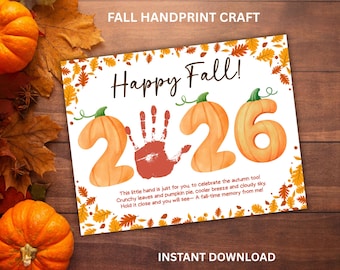 2026 Fall Handprint Craft Printable, Happy Fall Handprint Card, Autumn Kindergarten Preschool Activity, Handprint Poem, Fall Keepsake Card