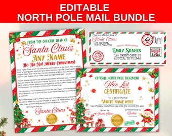 Letter From Santa Bundle: EDITABLE Santa Letter, Nice List Certificate, Christmas Envelope, Printable Santa Letter Set For Christmas Morning