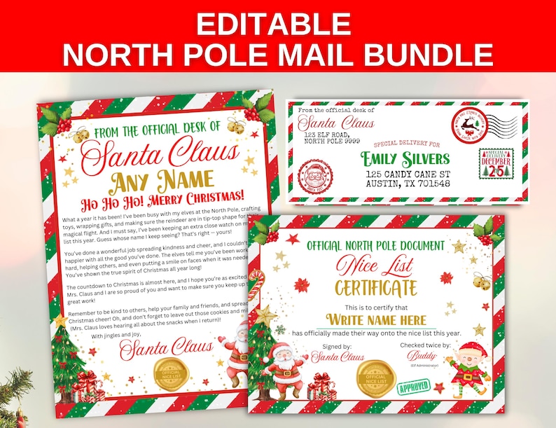 EDITABLE Letter From Santa & Nice List Certificate + Official North ...