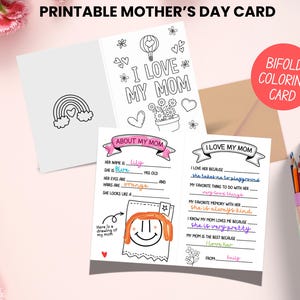 Mothers Day Card Kids To Color Printable Mothers Day Card Template, All About My Mom Fill in DIY Template, Mother's Day Activity Sheet Kids