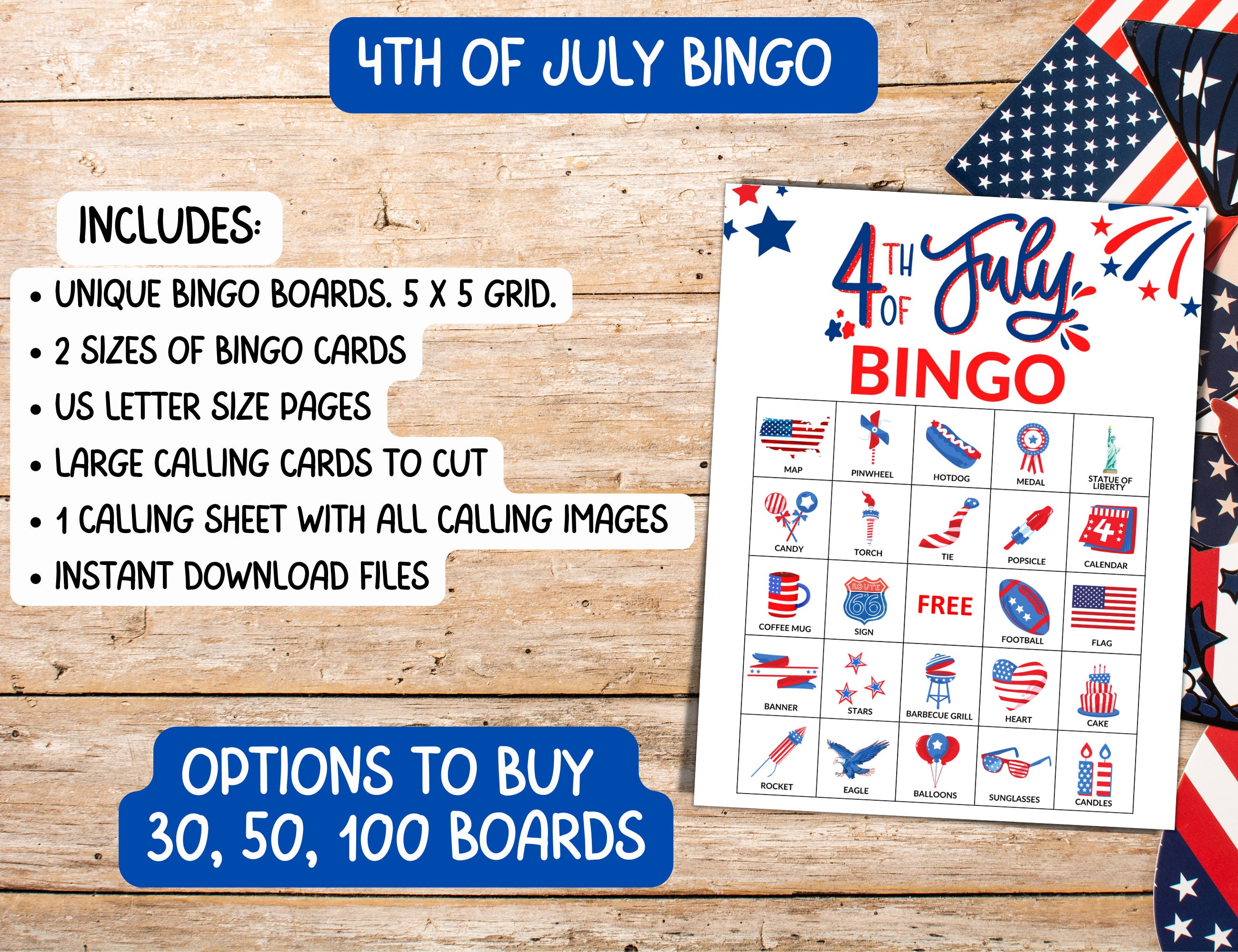 4th of July Bingo, 30 Fourth of July Bingo Cards Printable ...