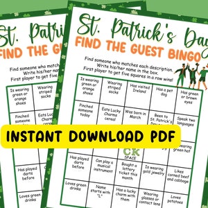 Find the guest bingo St Patricks Day Game, Find the guest game for Adults, St Patricks Party Pub Game, Icebreaker bingo for Large Group image 3