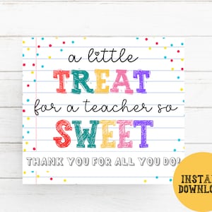 Teacher Sweet Treat Tag, Teacher Appreciation Tag, Teacher Thank You Tag, Appreciation Week Tag, Baked Food Snack Favor Teacher Cookie Tag