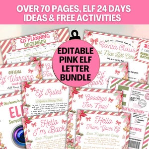 Puede incluir: Un paquete de cartas de elfo rosa con más de 70 páginas de ideas y actividades. El paquete incluye calendarios de planificación de elfos, cartas de advertencia de elfos, reglas de elfos y certificados de la lista de buenos de Papá Noel.