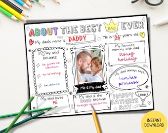 Fathers Day Questionnaire, All About My Dad Printable Fathers Day Kids Coloring Page Gift From Kids, Fill In The Blank Worksheet