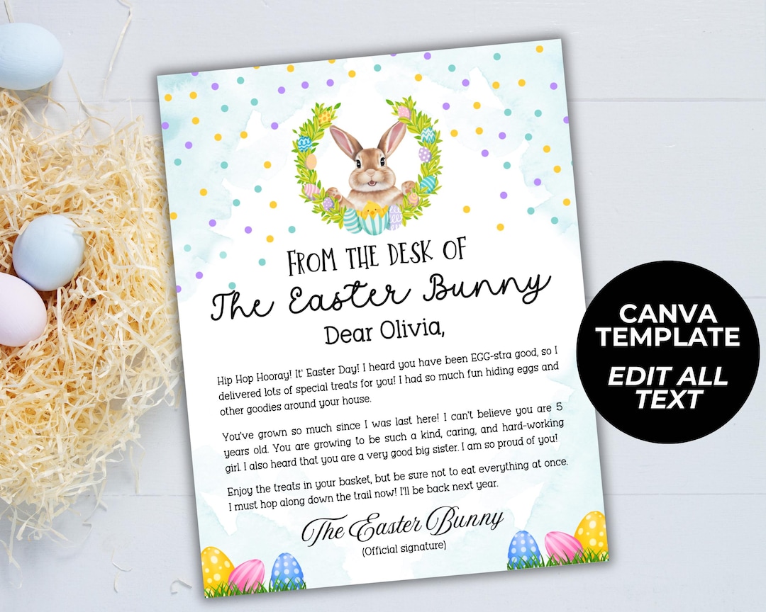 Editable Easter Bunny Letter Template, Personalized Letter From Easter ...