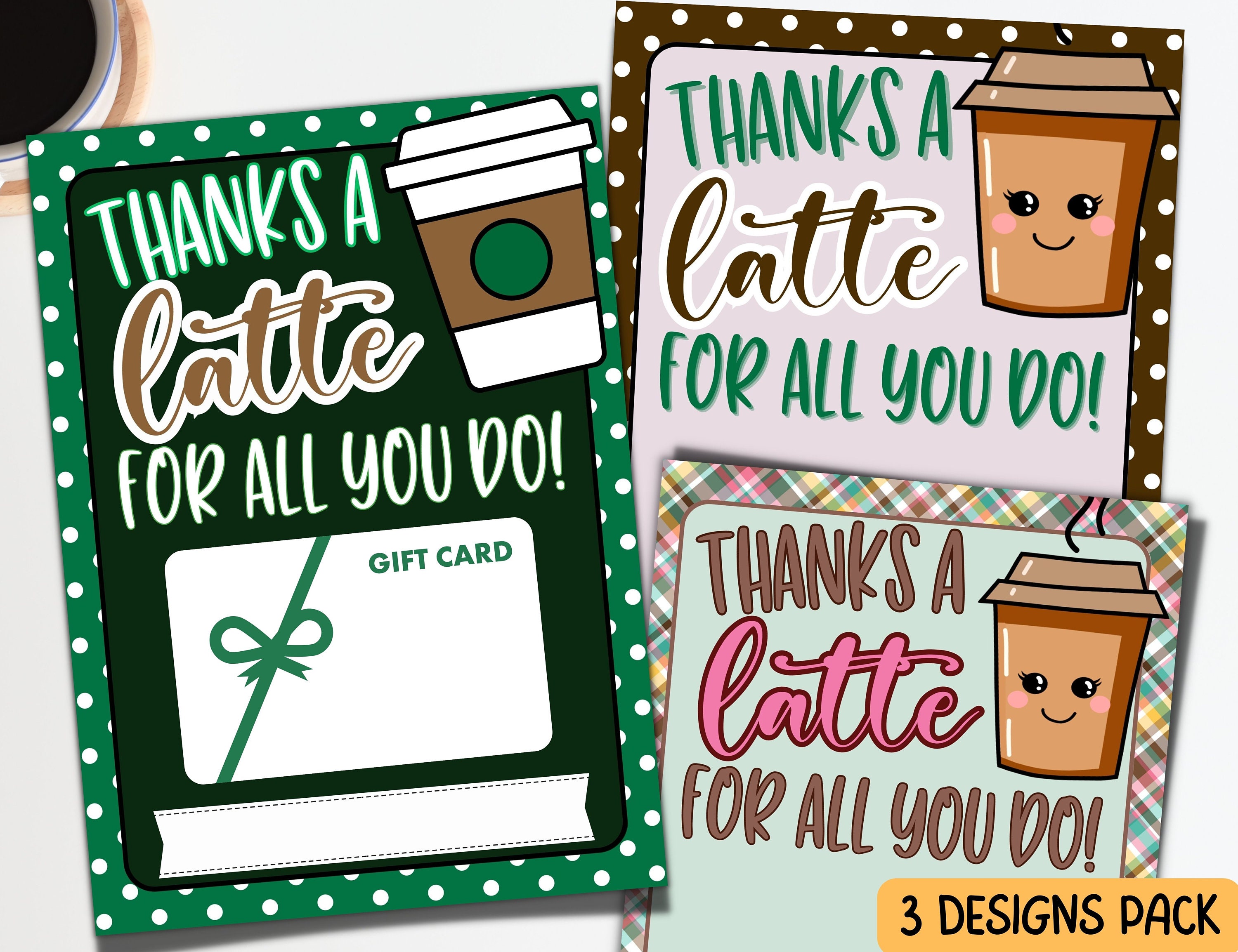 Thanks A Latte Printable Coffee Thank You Gift Card Holder, Coffee Gift ...