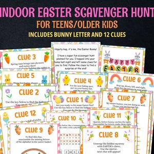 Indoor Easter Scavenger Hunt For Teens, Easter Treasure Hunt For Kids Tweens, Easter Egg Hunt For Teens, Bunny Letter, Puzzle Clue Card