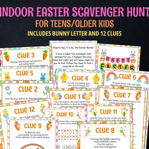 Easter scavenger hunt for kids, Indoor Treasure Hunt, Kids scavenger hunt clues printable, Kids Activity, Easter riddles home scavenger hunt