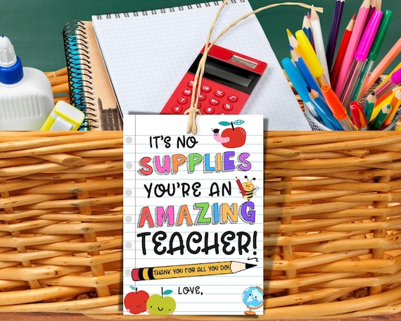 Supply Teacher Appreciation Tag, Teacher Supplies Gift Tag, School Supply Teacher Tag, Thank You Tags, Back To School Gift, Supply Basket