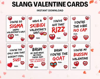Slang Kids Valentine's Day Cards, Funny Classroom Valentine Cards Kids, Teen Tween School Valentines Alpha Boys Valentines Cards Gen Z, Gen