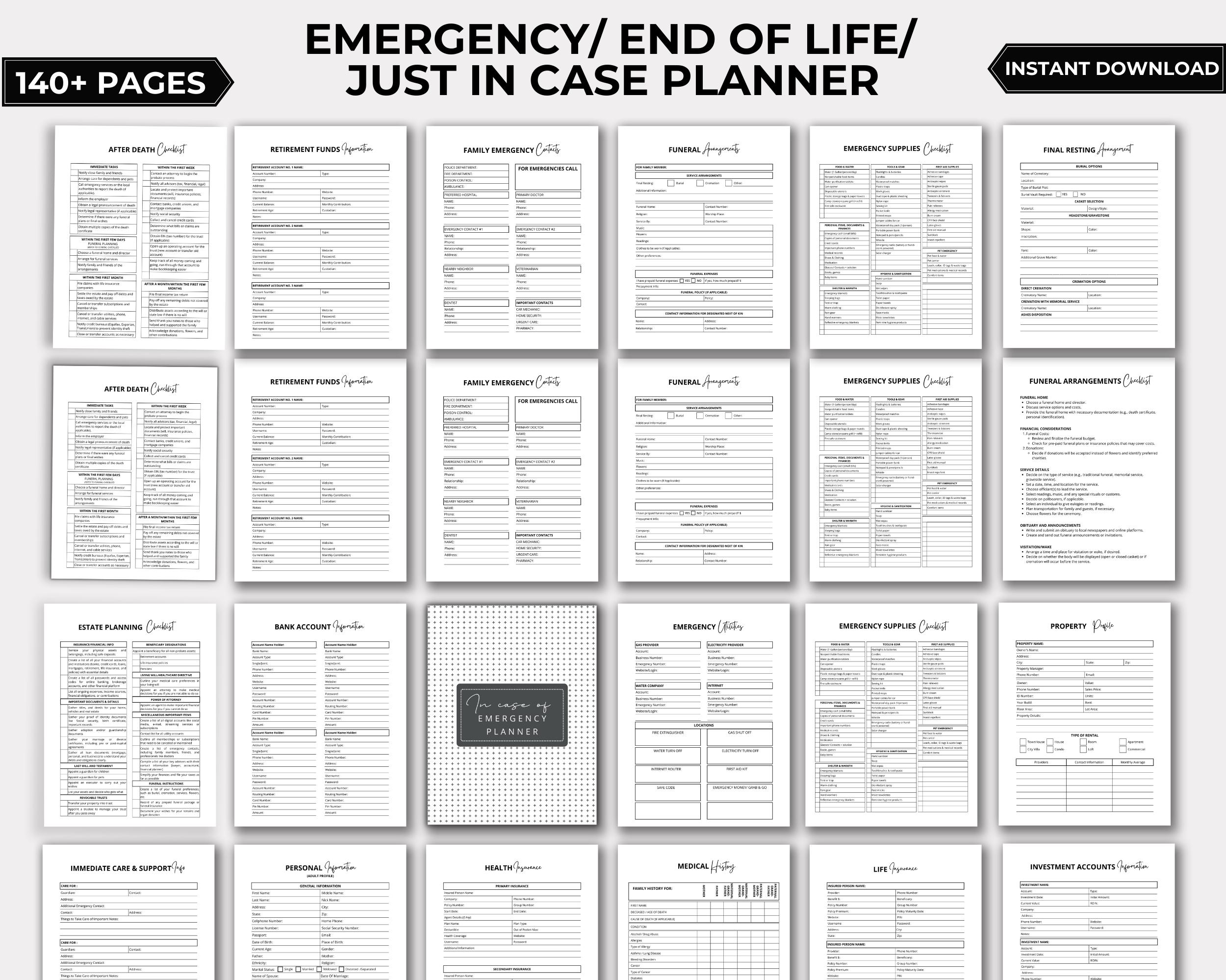 In Case of Emergency Planner, End of Life Planner Printable, What If ...