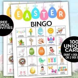 Paasbingo afdrukbaar spel, 100 paasbingokaarten, paasfeestspel, activiteitenspel kerk / paasklas, paasspel voor kinderen volwassenen