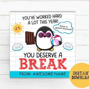 Einde van het schooljaar Kit Kat Favor Tags, Zomercadeaus voor studenten, Kids Classroom Printable Last Day of School Gift Tags, Summer Break