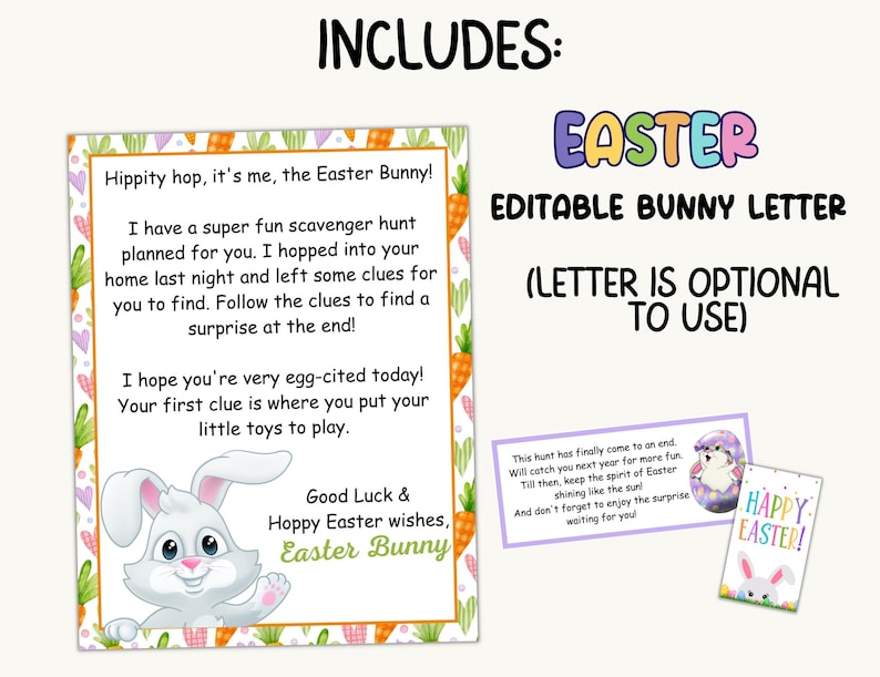 Easter Scavenger Hunt For Kids, Indoor Treasure Hunt, Bunny Letter, Scavenger Hunt Game Clues Printable, Riddles Easter Hunt Kids Activity image 2