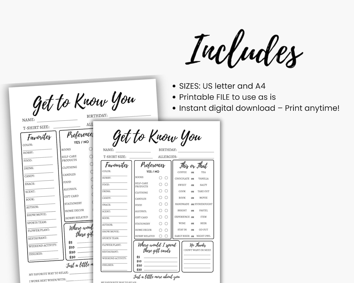 Team Building Get to Know Me Printable Questionnaire, Coworker ...