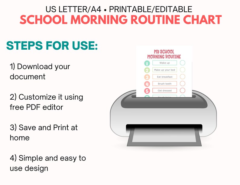 School Routine Chart for Kids, Morning Routine Task Checklist, Get ...