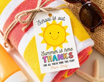 End of Year Teacher Summer Appreciation Tag, Thank You Teacher Gift Tag, Teacher Summer Gift Tag, Cute Sun Schools Out Tag Last Day Tag
