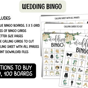 100 Wedding bingo cards, Wedding reception games, Wedding party table games for adults, Kids activity, Wedding shower, Bachelorette games zdjęcie 2