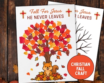 Fall For Jesus Craft Printable, Sunday School Lesson Craft, Christian Fall Tree Bible Craft For Kids, Easy Torn Paper Activity Preschool Art