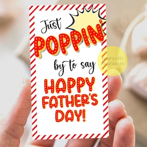 Étiquette de Poppin By To Say Happy Fathers Day, étiquette de pop-corn, étiquette cadeau imprimable fête des pères, étiquette de pop-corn fête des pères