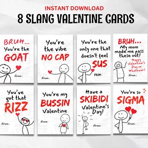 Kinder Slang Valentinstag Karten Lustig, Jungen Valentinstag Karten, Teen Tween Gen Z, Gen Alpha Schulklassenzimmer Valentinstag Karten, Slang Valentinstag