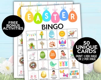 Printable Easter Bingo game, Easter Bingo cards w/labels, Easter Party Games for kids, teens, adults, Easter activity, Classroom Game