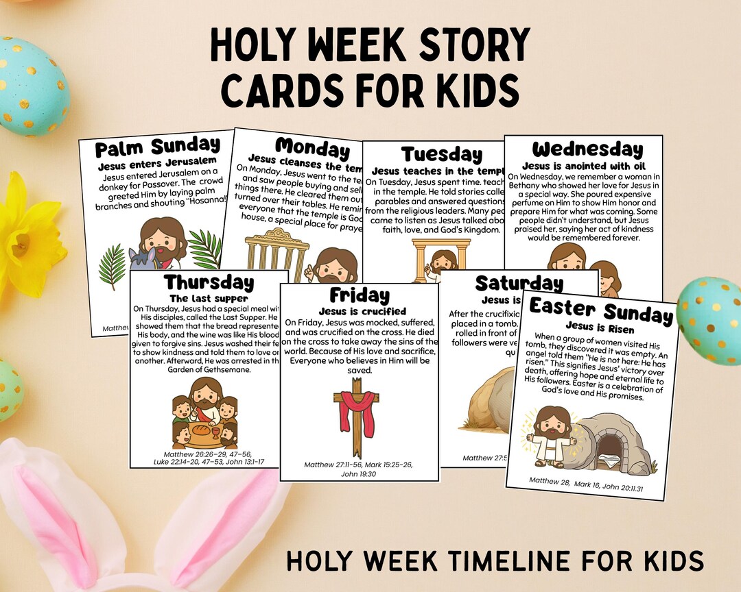 Holy Week Story Cards for Kids, Easter Bible Activity- Palm Sunday to ...