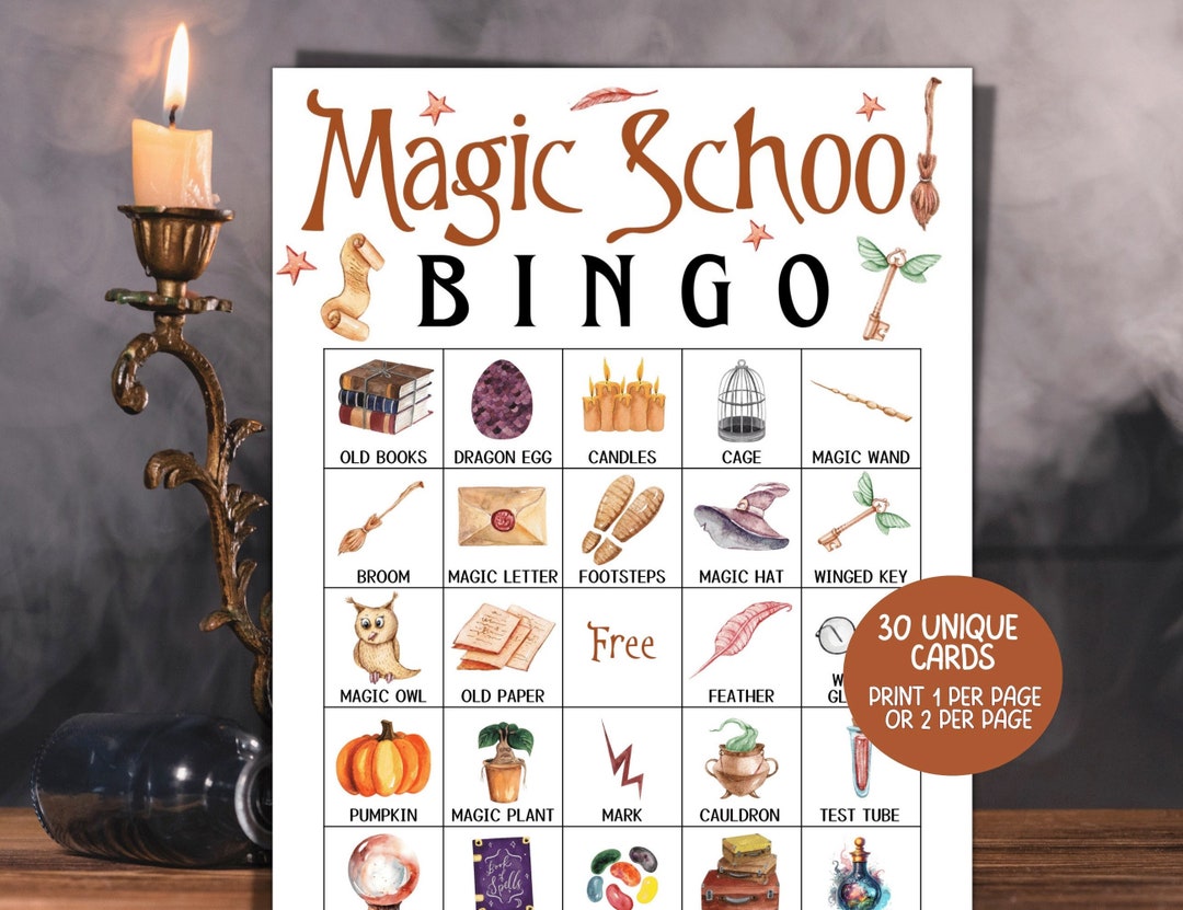 Magic School Bingo Game, Wizard Party Games, Magic Party Games, Kids