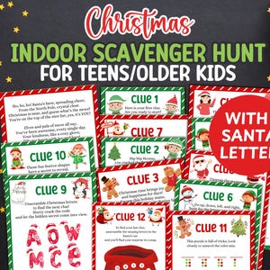 Christmas Scavenger Hunt For Teens, Tweens Scavenger Hunt, Older Kids Treasure Hunt Escape Room Puzzles, Indoor Hunt Christmas Game Activity