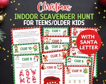 Christmas Scavenger Hunt For Teens, Tweens Scavenger Hunt, Older Kids Treasure Hunt Escape Room Puzzles, Indoor Hunt Christmas Game Activity