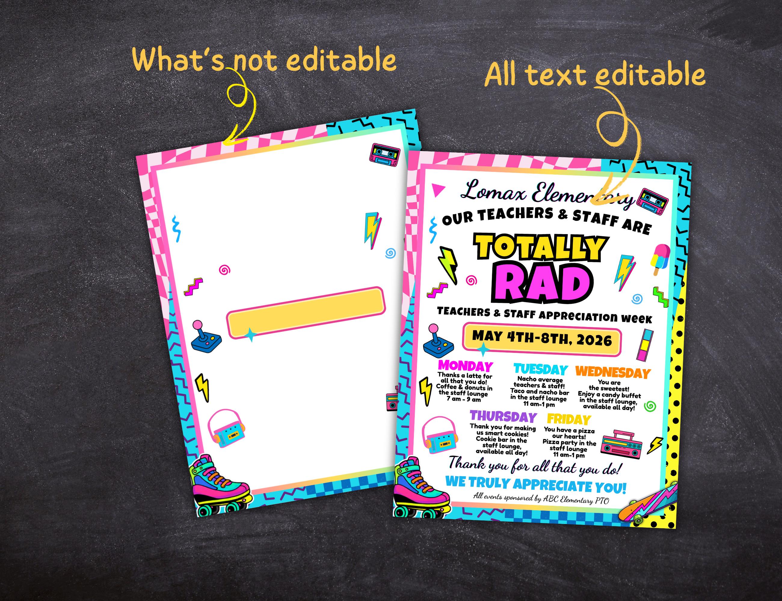 90s Teacher Appreciation Week Flyer Template, Retro Staff Event ...