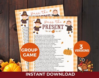 Pass the Present Thanksgiving Game, Family Thanksgiving Game, Dinner Table Game, Fun Group Thanksgiving Activity, Pass the Gift Printable