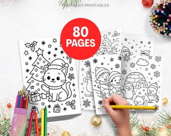 Christmas Coloring Pages For Kids, Printable Christmas Coloring Book, Cute Christmas Kids Coloring Sheets, Christmas Activities, Winter