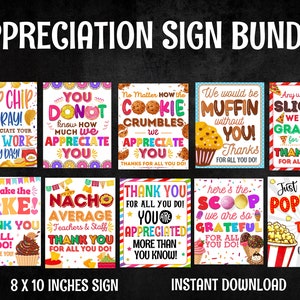 Appreciation Sign Printable Bundle for Teacher Appreciation - Etsy