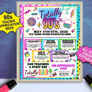 Retro 90s Theme Teacher Appreciation Week Flyer Template Canva Editable ...