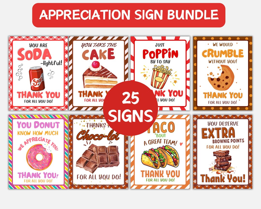 Employee Appreciation Signs Bundle, Teacher Staff Thank You Sign ...