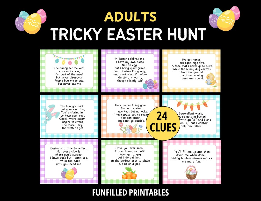Adult Easter Hunt Clues, Easter Scavenger Hunt for Adults / Older Kids ...