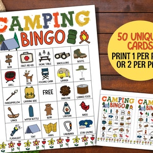 50 Camping Bingo Cards Printable, Fun Camping Games Activities, Kids ...