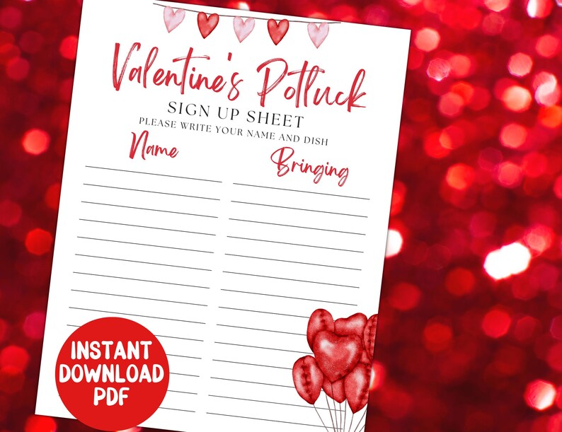 Editable Valentines Day Potluck Sign up Sheet Potluck Form Etsy