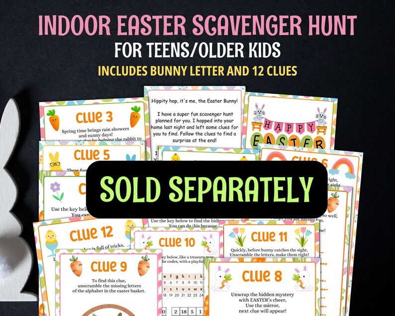 Easter scavenger hunt, Indoor Treasure Hunt, 18 Easter Kids scavenger hunt clues printable, Easter riddles home scavenger hunt for kids image 8