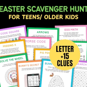 Oster-Schnitzeljagd für ältere Kinder Teenager Tween, Indoor-Osterei-Jagd-Hinweise für Teen Osterhasen-Fluchtraum-Puzzle-Spiele-Schatzsuche