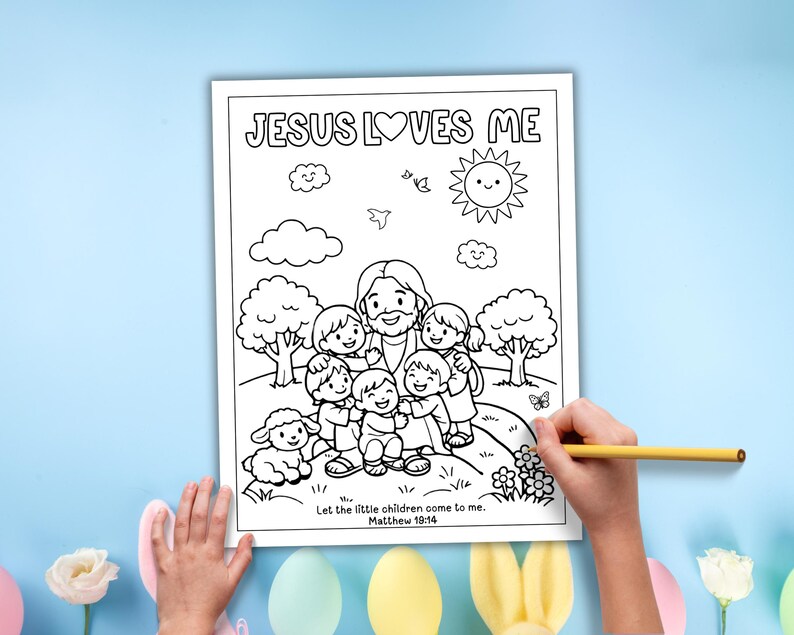 Jesus Loves Me Coloring Page Printable, Matthew 19:14 Bible Activity ...
